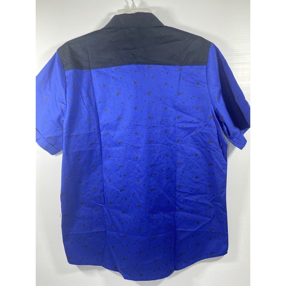 SSLR Mens Dress Shirt Casual Cotton Print Blue Short Sleeve Button Up Shirt Med - Picture 2 of 10